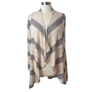 Women's Open Front Striped Cardigan S Waterfall Design Oversized Boho Coastal